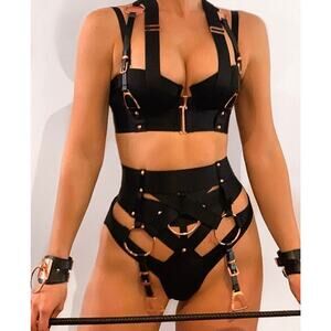 RARE🔥 Honey Birdette CARTER🖤 FULL 3 Piece Set Rose Gold 32D, XS, S Thong